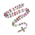Women Cross Pendant Rosary Necklace TOP Selling Soft Ceramic Beads Rosaries Religious Necklace Jewelry