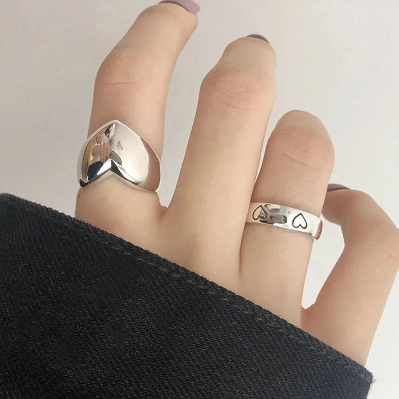 Fashion High Quality Sterling Silver Heart Width Trendy Jewelry Rings for Women