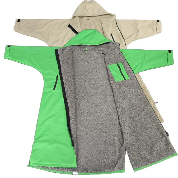 Waterproof Fleece Lined Surf Poncho with Hood Custom Winter Warm Swim Waterproof Changing Robe Long Sleeves Waterproof Coats