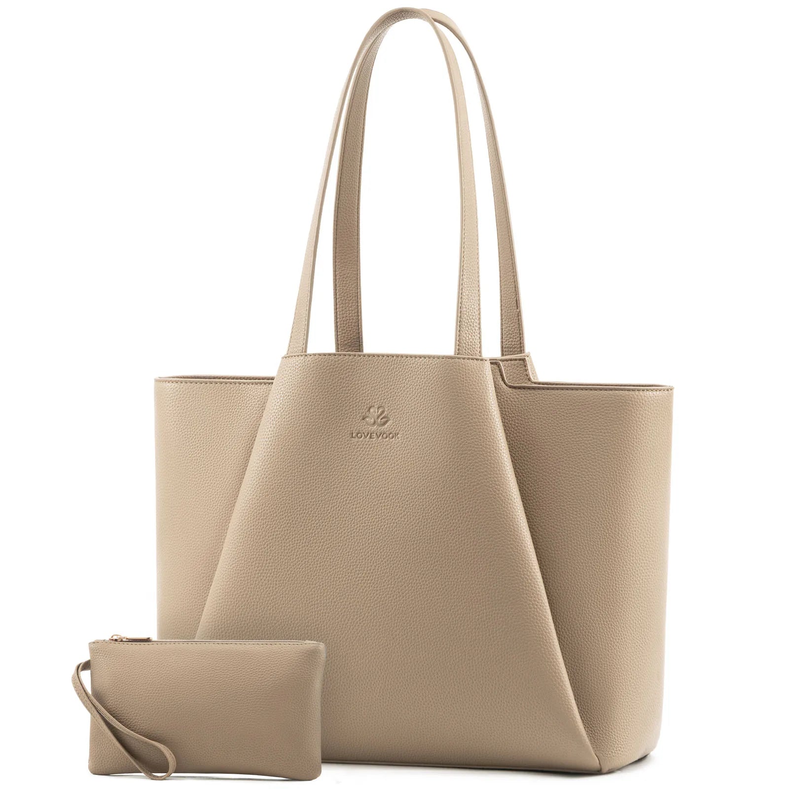 LOVEVOOK 15.6 in Leather Work Laptop Tote Bag With Clutch for Women Large Capacity Office Purse Computer Briefcase Shoulder Bag
