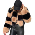 2022 Winter Women's Faux Fox Fur Brown Cropped Jackets Short Fashionable Patchwork Fur Coat with Casual Outerwear Style