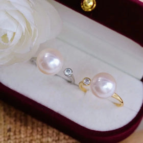 R2506 11-12mm Natural Freshwater Pearl Ring Accessory 925 Sterling Silver Adjustable Size Engagement Jewelry Ring for Women