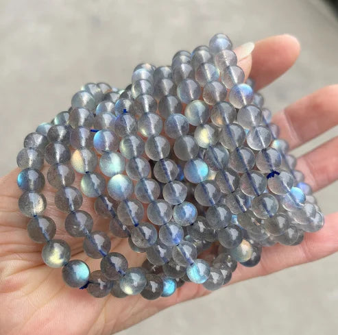 High Quality Flashy Blue Labradorite Natural Gemstone Crystal Charm Classic Style Round Bead Bracelet Buddhism Shape Stretch Fit