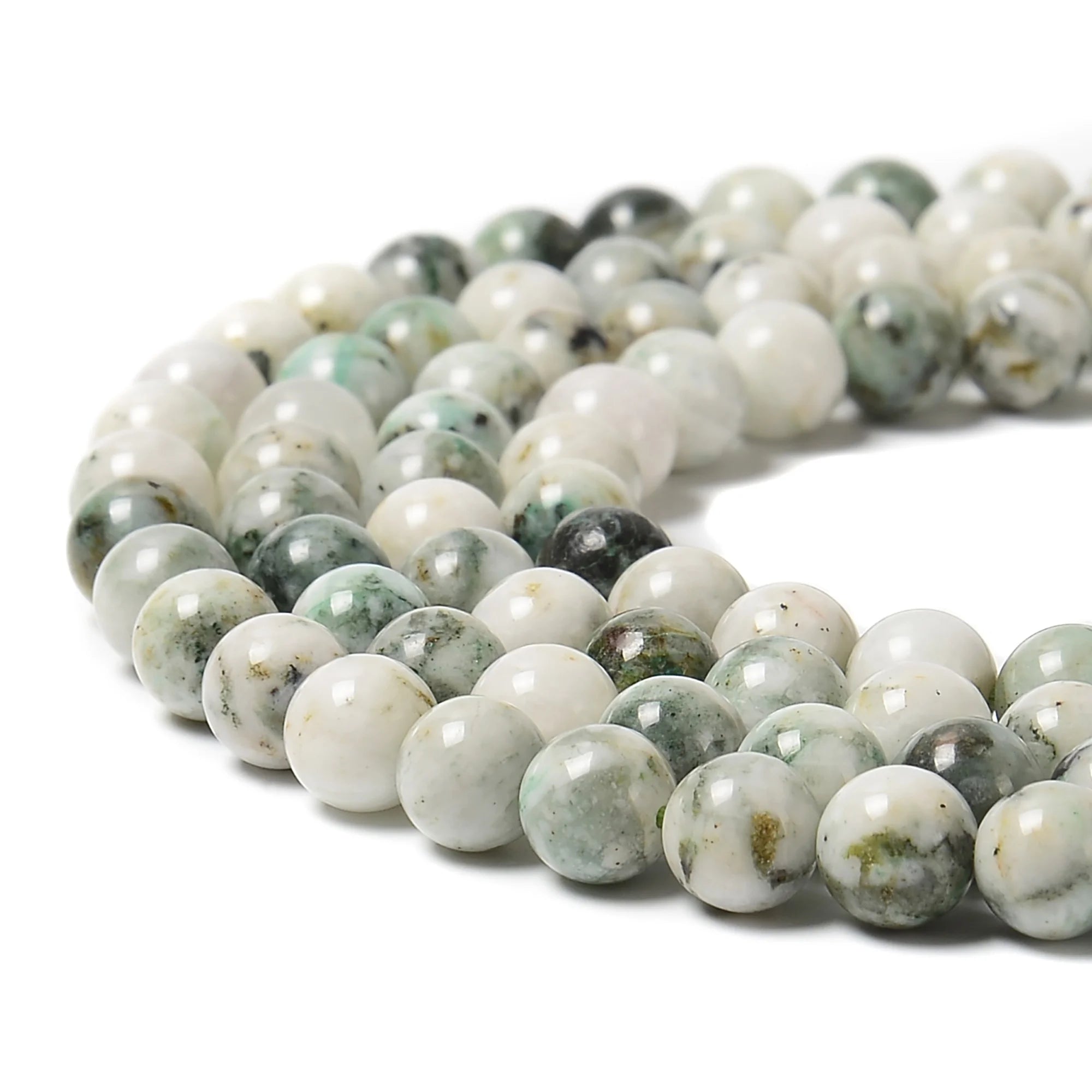 Wholesale Natural African White Opal Dendritic Green Agate Gemstone 6mm 8mm 10mm Round Stone Beads for Jewelry Making