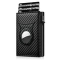 HOT SELLING Automatic Pop-up and Side Push Rfid Blocking Carbon Zipper Slim Card Holder with Money Bag Credit Card Clip