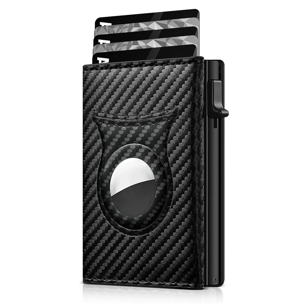 HOT SELLING Automatic Pop-up and Side Push Rfid Blocking Carbon Zipper Slim Card Holder with Money Bag Credit Card Clip