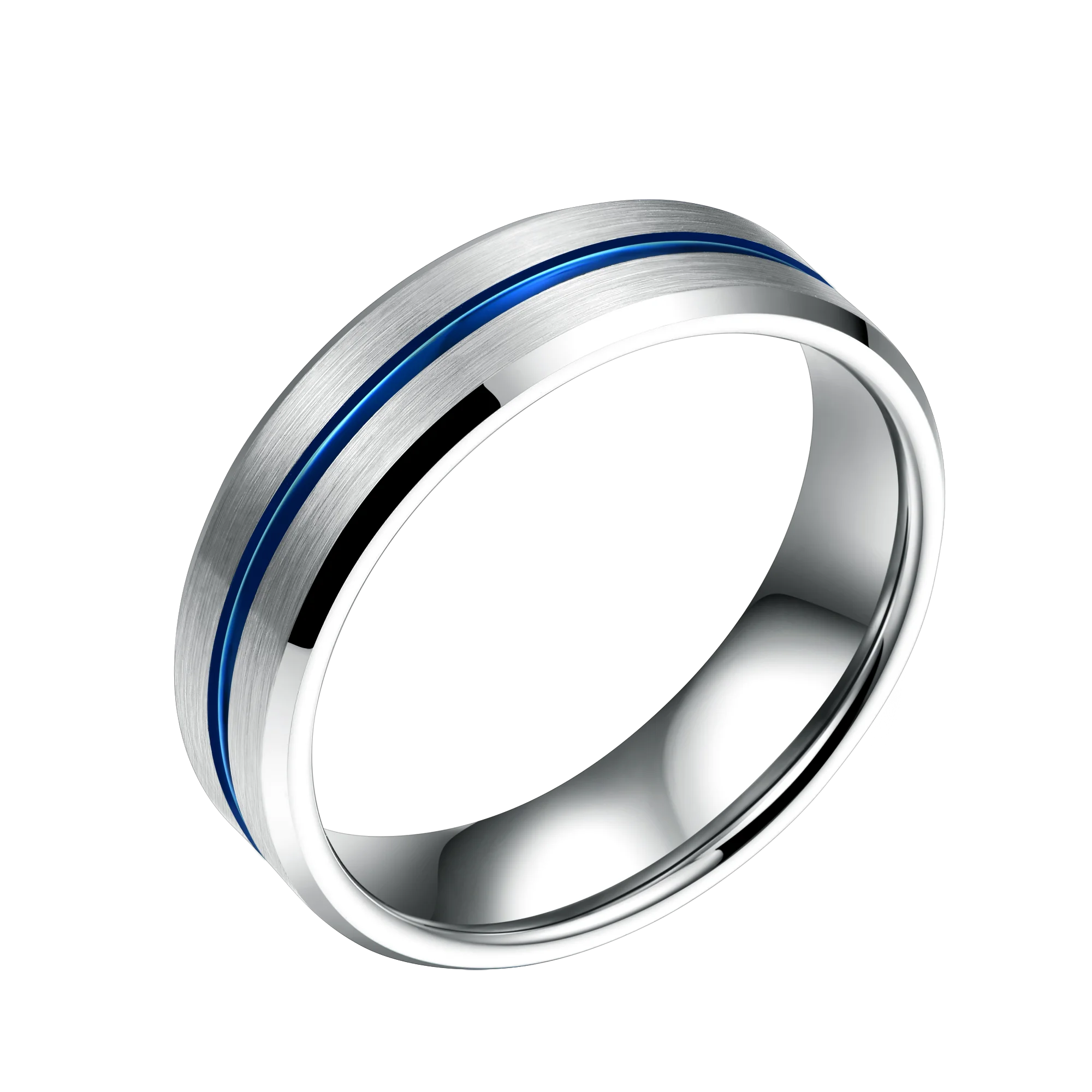 Wholesale Price in Stock 6mm Brushed Tungsten Carbide Ring Blue Silver for Couple Men Women Fashion Jewelry Wedding Band Rings