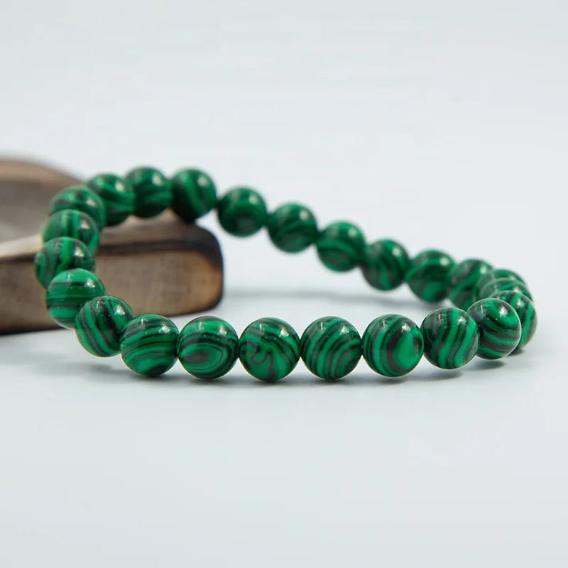 Unisex 8mm Gemstone Bracelet Agate Synthetic Malachite Stretch Fashion Jewelry Healing Stones Beads Synthetic Malachite Stretch