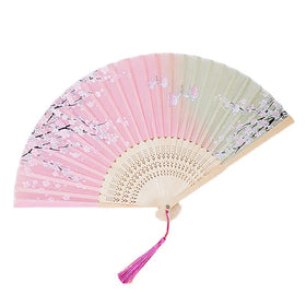 FAREA Hot Sale Ancient Style Bamboo Japanese Folding Fan Wedding Handheld Fan Fabric Hand Fans Decorated With Tassel