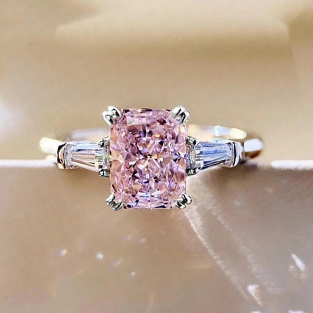 CAOSHI Custom Jewelry Crystal Delicate 3A Gemstone Ring Silver Plated Pink White Square Cubic Zirconia Wedding Bride Rings Women