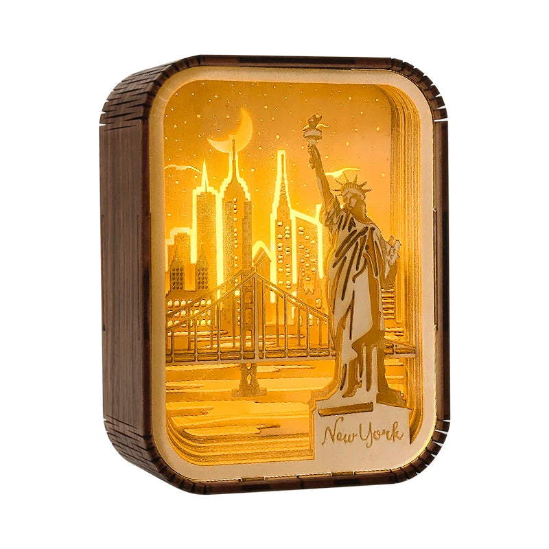 Home Decor Luxury Custom City Landscape Wood Frames LED Night Light Wooden Lighting Desk Lamp 3D Nightlight Christmas Gift Items