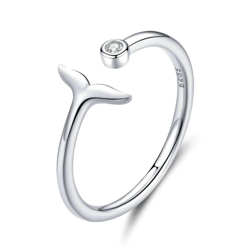 Adjustable Finger Rings 925 Sterling Silver Mermaid Fish Tail Ring Free Size