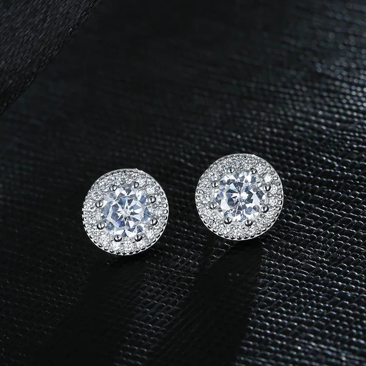 925 Sterling Silver Round 3A Zircon Crystal Fashion Stud Earrings for Women Wedding Jewelry