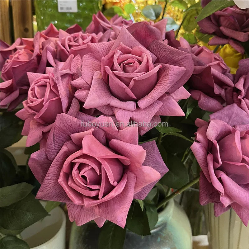 E High Quality Large Flower Real Touch Rose Flower Single Bulk Silk Real Touch Artificial Rose Flower for Wedding Decor