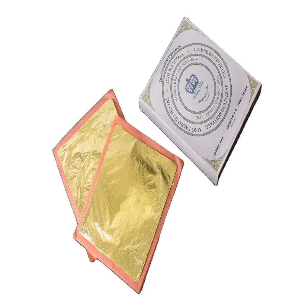High Quality 16 X 16 cm 10000 Sheets Color 2.0 Gold Foil Paper for Home Decoration Furniture Imitation Gold Leaf