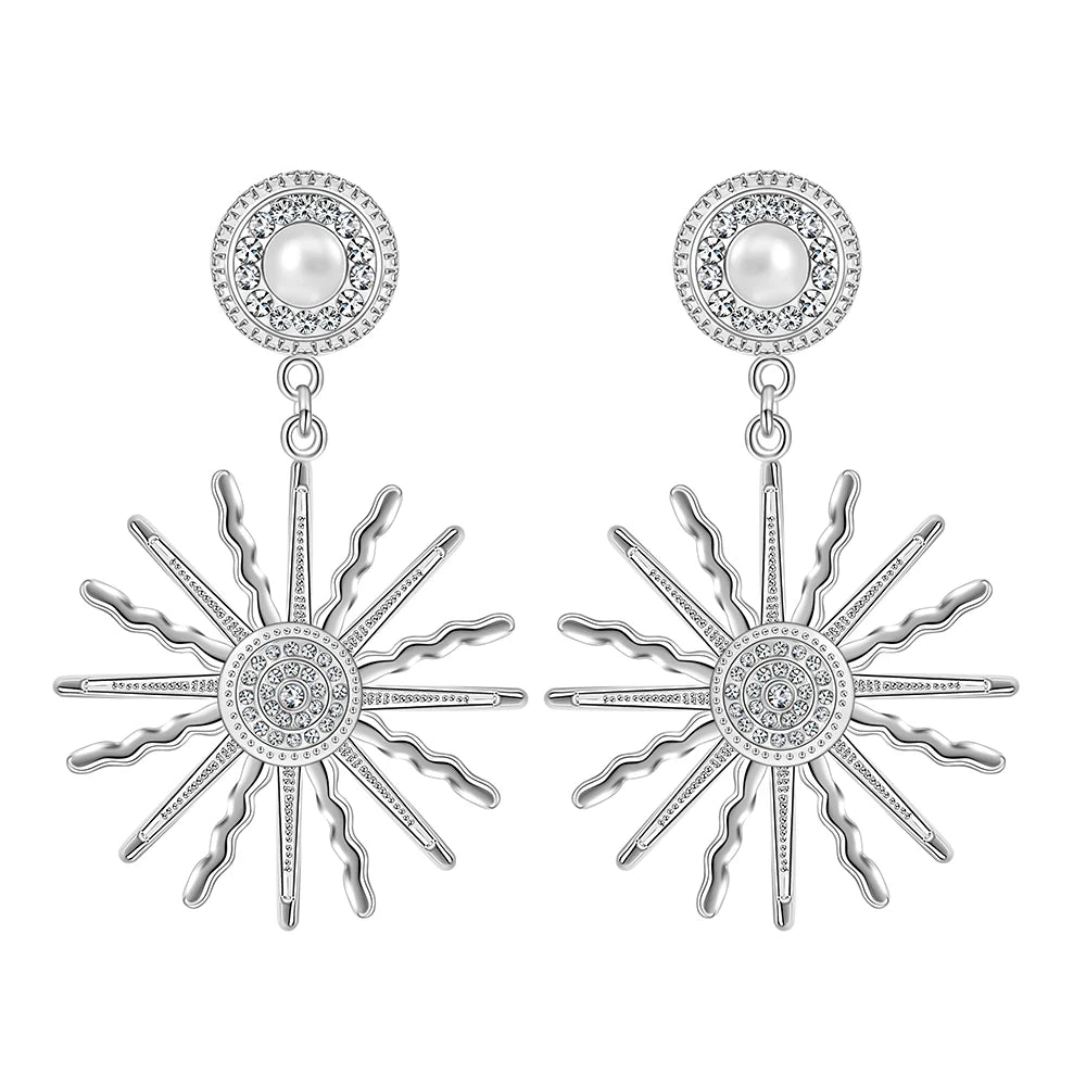 Crystal Sunflower Drop Earrings for Women Charms Pearl Statement Earring Jewelry Christmas Girl Gift