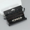 4pcs/set Wholesale Braided Leather Mens Bracelet Rope Adjustable Cuff Bracelet Jewelry Black Plated