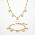 QIAOREN 11932 Trendy Scallop Shell Necklace Bracelet Set Stainless Steel Gold Curb Chain Summer Beach Jewelry for Women US EU