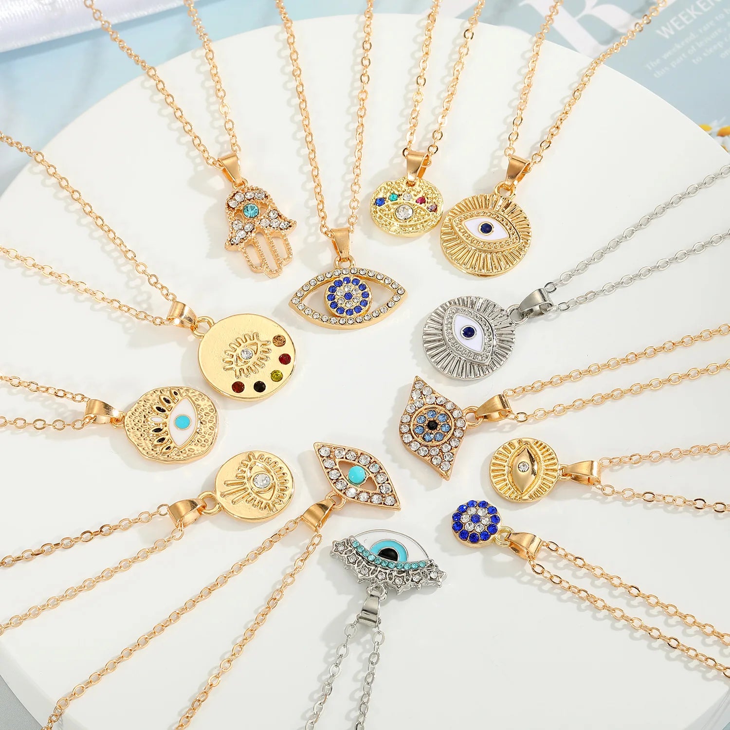 Hot Sale Turkish Eye Necklace Gold Silver Color Diamond Necklace Multi Design Devil Eye Necklace for Women
