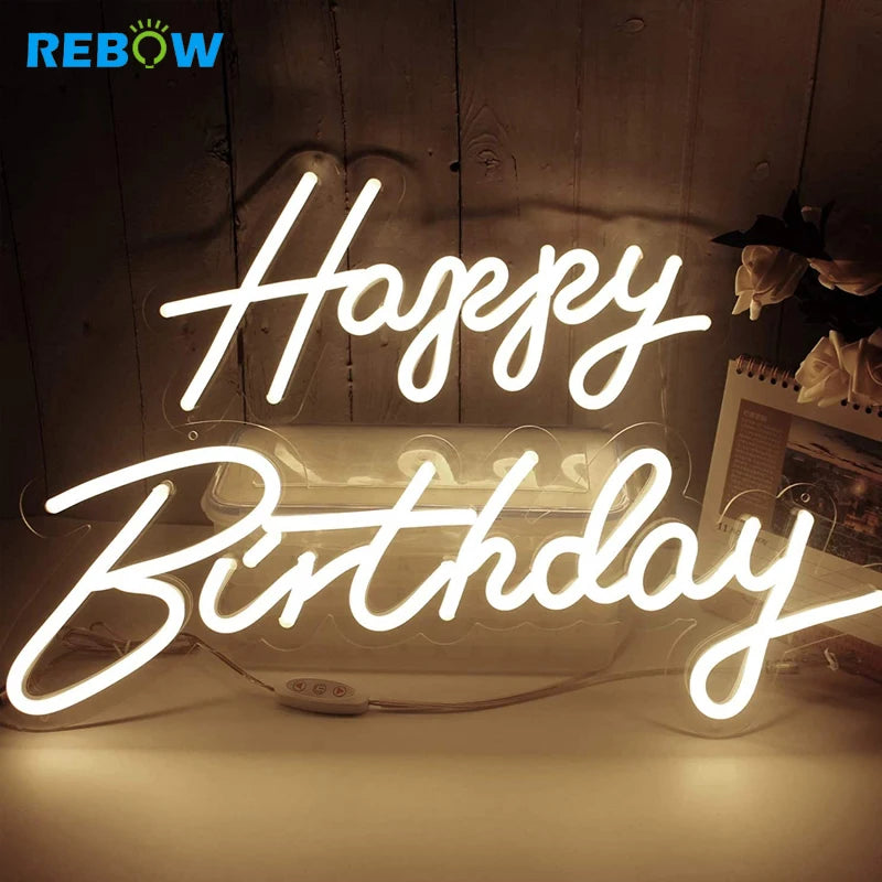 Customized Happy Birthday LED Neon Signs Silicone Acrylic Backboard RGB Colors 2-Year Warranty for Indoor/Outdoor Birthday Party