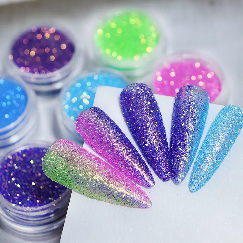 Hot New 6 Grids/Set Colorful Holographic Iridescent Glitter 3D Heart Slice Nail Sequins Flakes Nail Art Decoration for Nails
