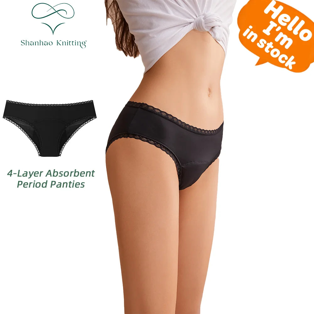 Shanhao Hot Selling Cotton Period Bikini 4 Layers Medium Period Flow Bragas Menstrual Panties Girls Lace Period Panties