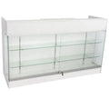 Economic Heavy Duty Durable MDF & Glass Wooden Checkout Counter with LED Lighting and Ledge Top for Retail Shop Display