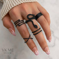 VKME New Punk Jewelry Black Metal Snake Ring Set for Women Jewelry Gift