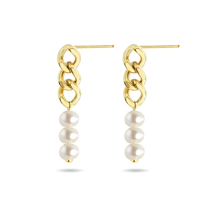 Fashion Jewelry Gold Plated 925 Sterling Silver Earrings Baroque Pearl Hanging Earrings