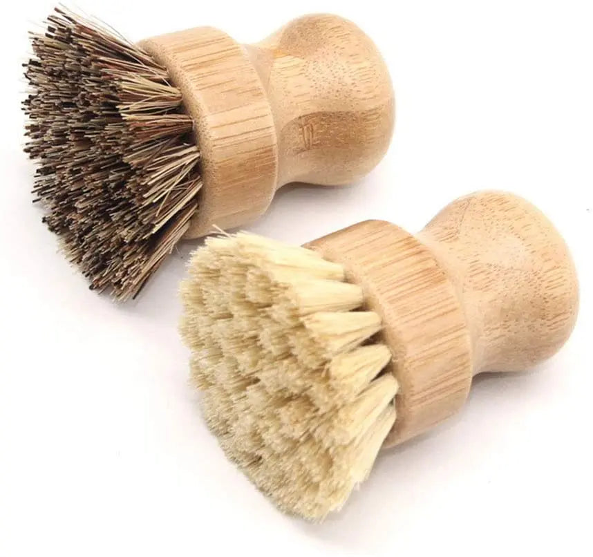 Natural Bamboo Hard Bristles Wet Cleaning Brush-for Washing Cast Iron Pots and Pans Suitable for Kitchen Sinks and Bathrooms