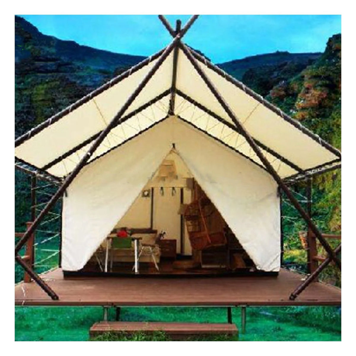 Luxury Safari Glamping Double Layer Four-Season Hotel Tent for Camping Outdoor Canvas Use in Resorts and Dessert Hotels