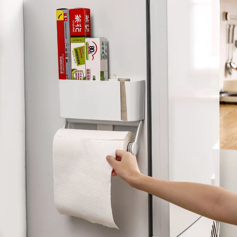 ABS Kitchen Bathroom Fridge Magnetic Storage Rack Organizer with Paper Towel Holder