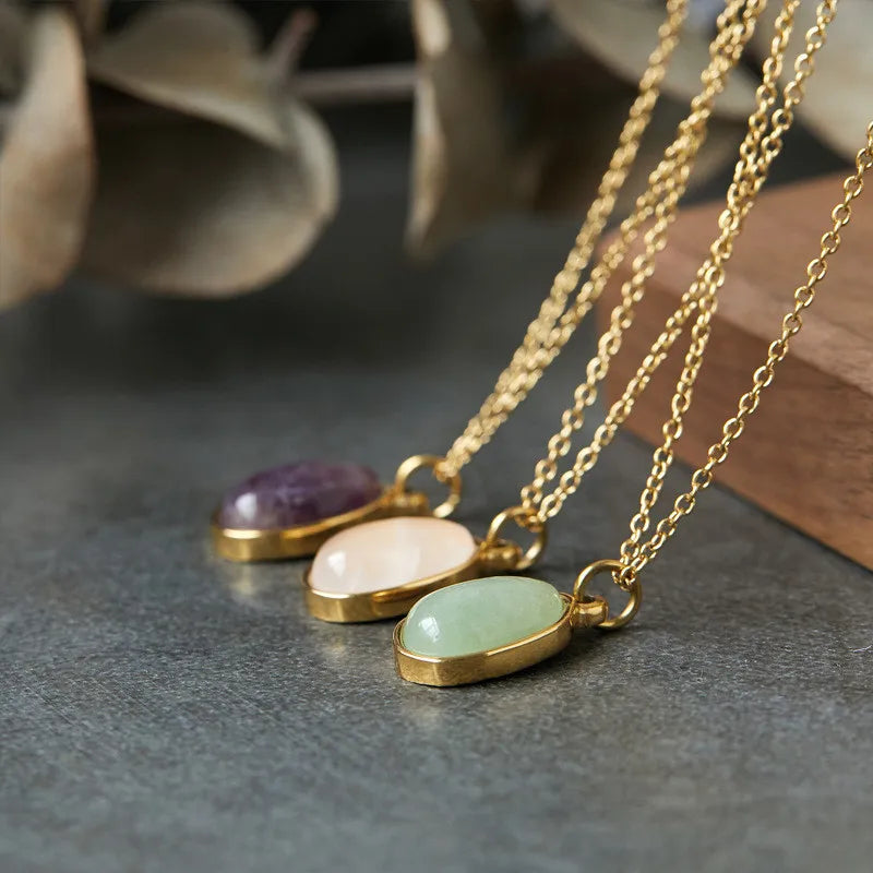 New Style Women Necklace 18k Gold Stainless Steel Base Amethyst Necklace Natural Gemstone Necklace