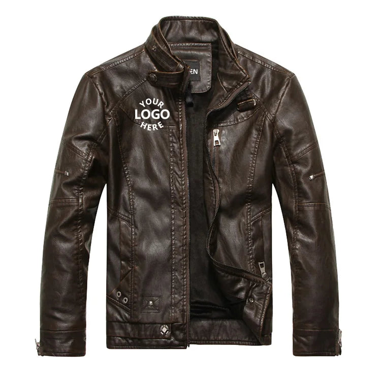 Custom Wholesale Utility PU Windbreaker Coat Clothes Motorcycle Fleece Synthetic Leather Jacket for Men