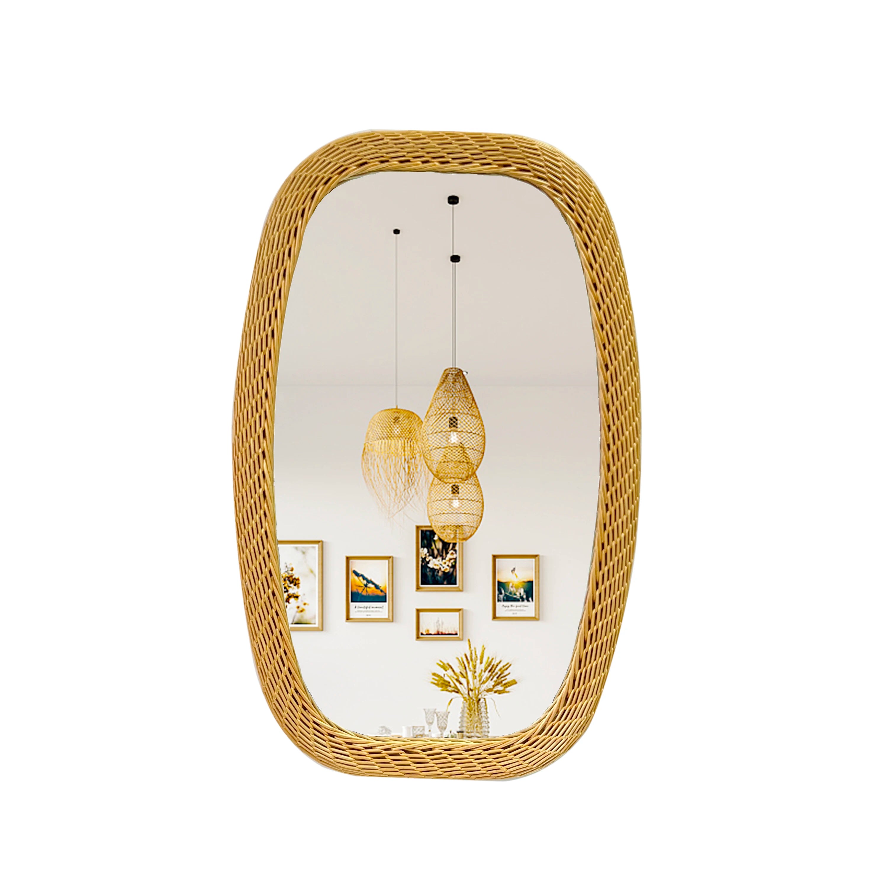 72x42cm Minimalist Retro Style Rattan Mirror Wall Decoration Bedroom Living Room Bedroom Hotel