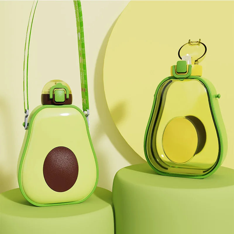 Creative Cute Avocado Straw Water Bottle for Kids High-Appearance Portable Carrier for Outdoor Sports & Camping for Running