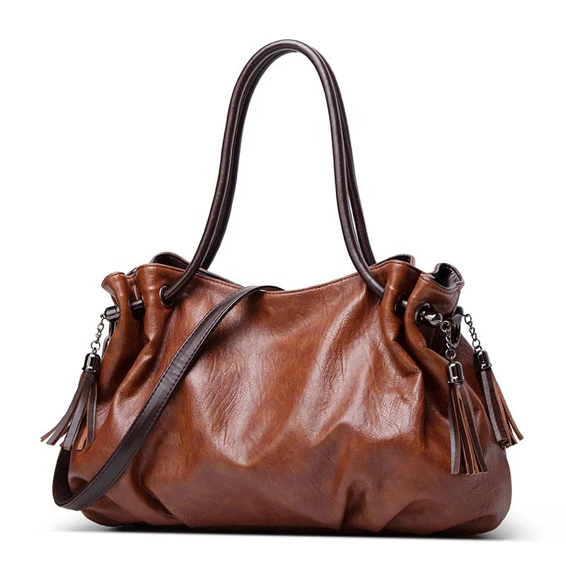 Stylish Fashion Women Shoulder Bags Elegant Pu Leather Multi Color Tassel Tote Bag Girls Trendy Handbag for Shopping Blank
