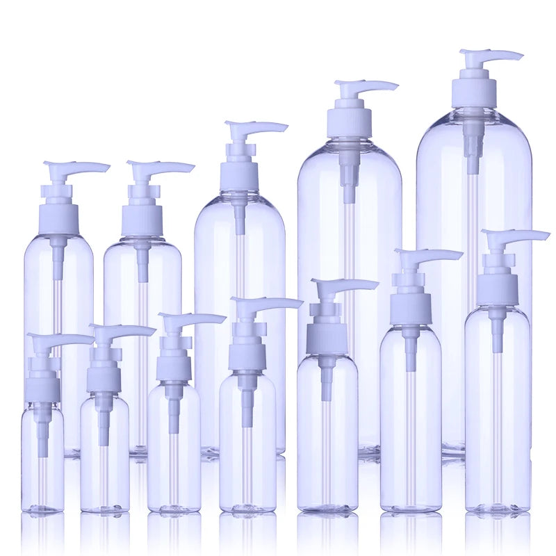 PET PCR Plastic Bottle Washing Hand Sanitizer Empty Transparent Emulsion Round Bottle Shampoo Cosmetic Pump Lotion