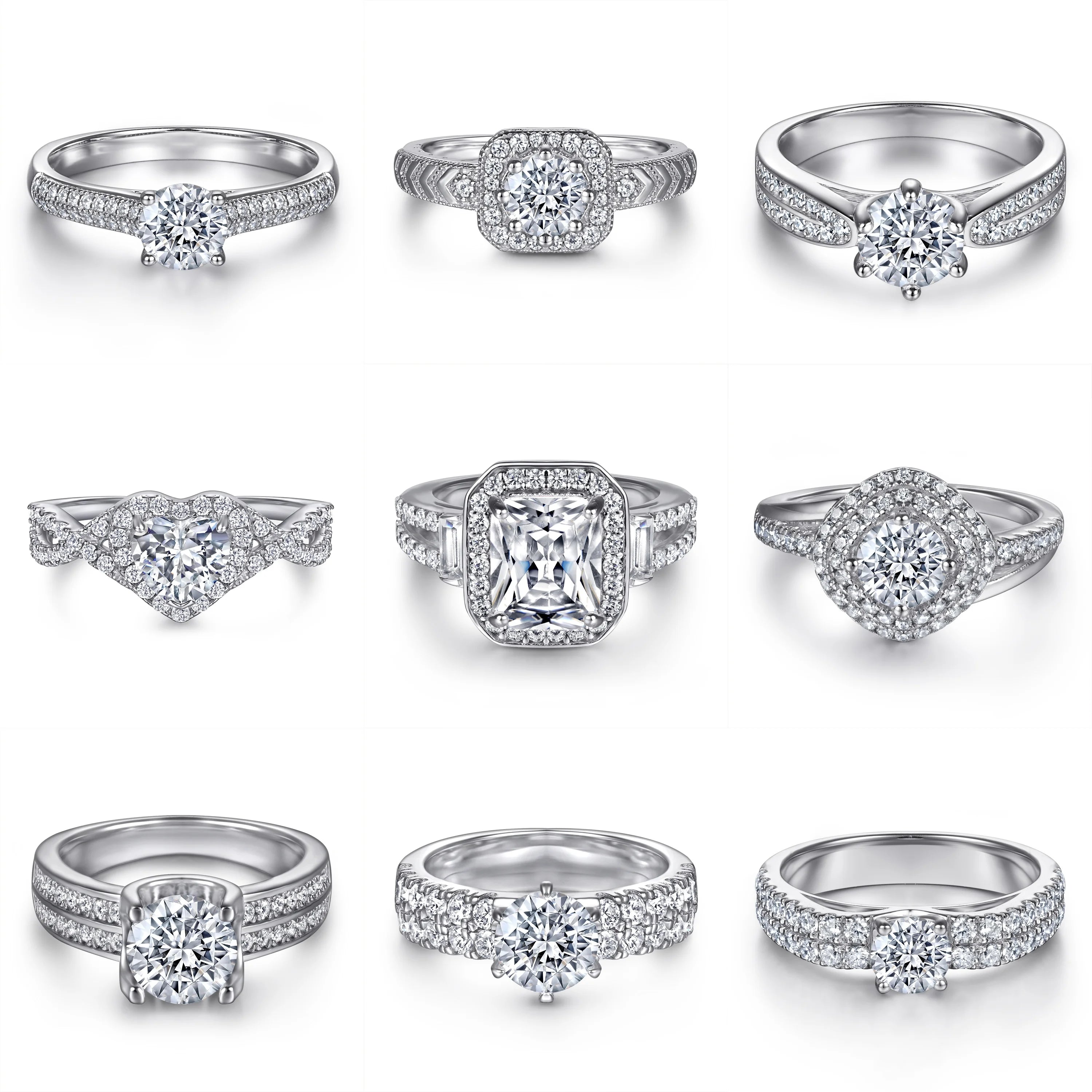Vintage Fine Jewelry Supplier Sterling Silver 925 Jewelry Round Brilliant Cut Rhodium Plated Zircon Ring Wholesale OEM ODM