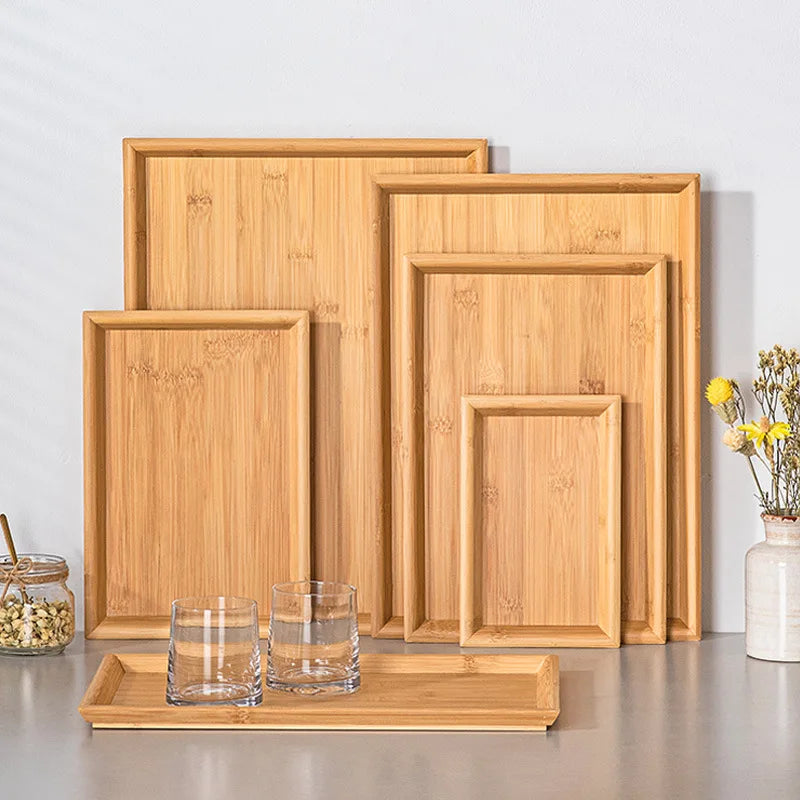 Rectangle Solid Bamboo Wood Serving Trays for Food Appetizer Serving Tray Plates for  Charcuterie Cheese Platters Home Decor