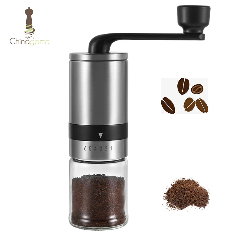 CHINAGAMA Coffee Grinders Manual Commercial Espresso Ceramic Burr Stainless Steel Plastic Hand Crank Coffee Grinder for Travel MegaBDM