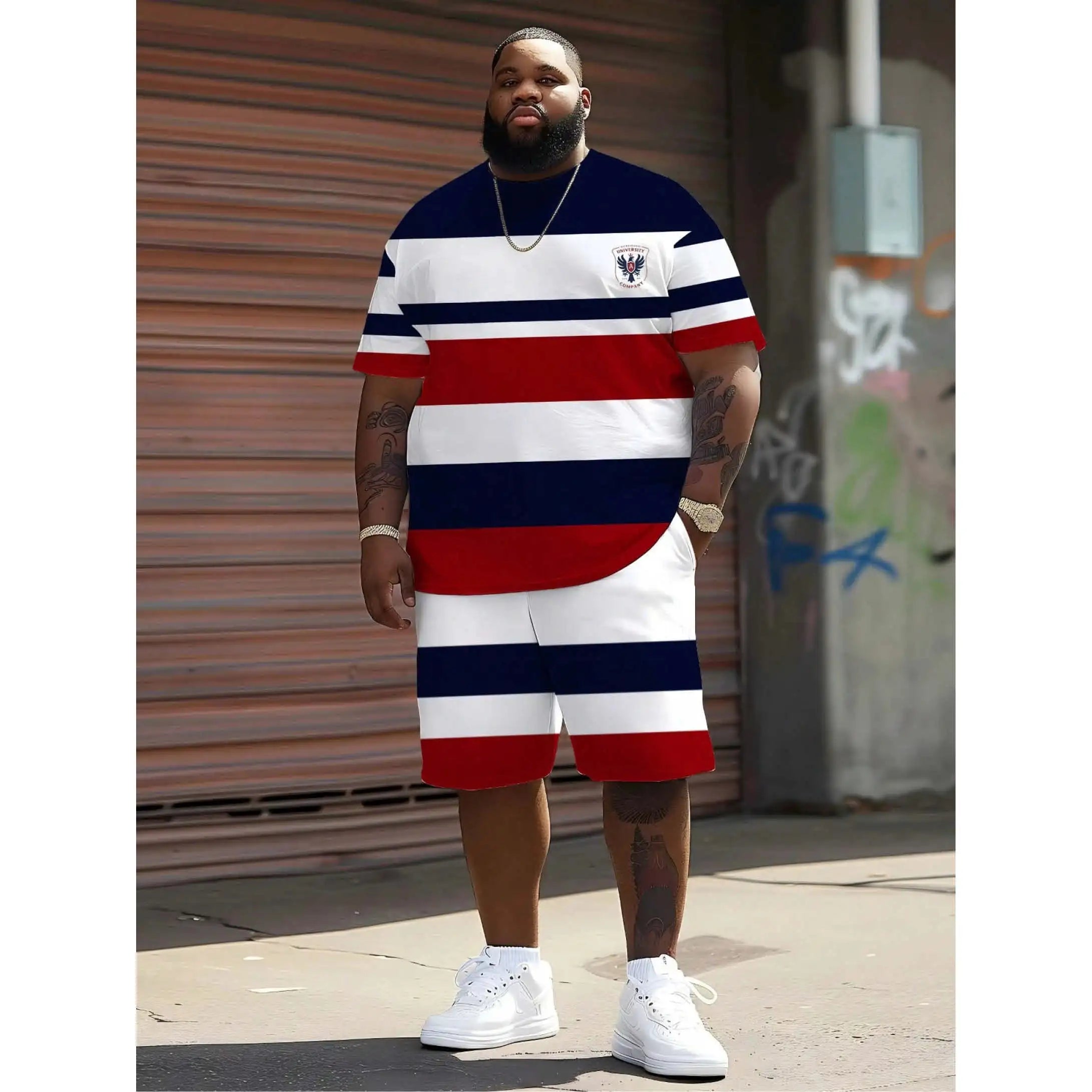 2025 Men's T-Shirt Sets High Quality Plus Size Clothing Classic Stripe Contrast Color Simple Fashion Style Wholesale Low Price