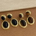 Maiou Statement Designer Trendy 14K Gold Plated Natural Stone Black and Tiger Eye Stone Drop Earrings Jewelry Unisex