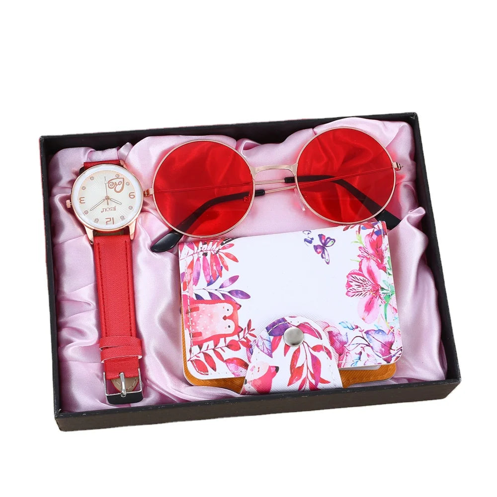 2025 Promotional Cheap Xmas Wallet Quartz Watches Sunglasses Christmas  Gift Set for Women 2025 Travel Gift Set