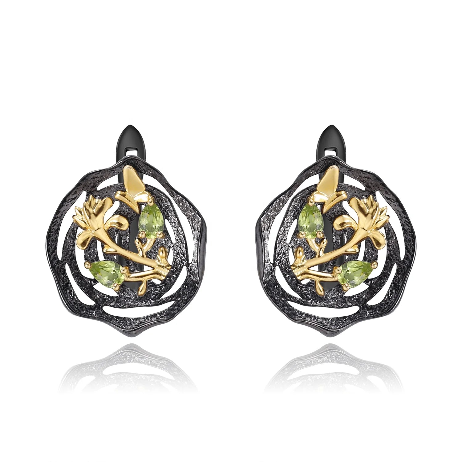 Abiding Flower Shape Luxury 925 Sterling Silver Earrings Jewelry Gold Plated Women Wholesale Natural Peridot Earrings