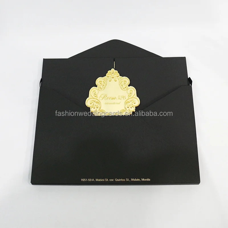 Modern Minimalist Black Paper Hardcover Wedding Stationery Custom Luxury Acrylic Cards Gold Foil Anime Craft Music Souvenirs