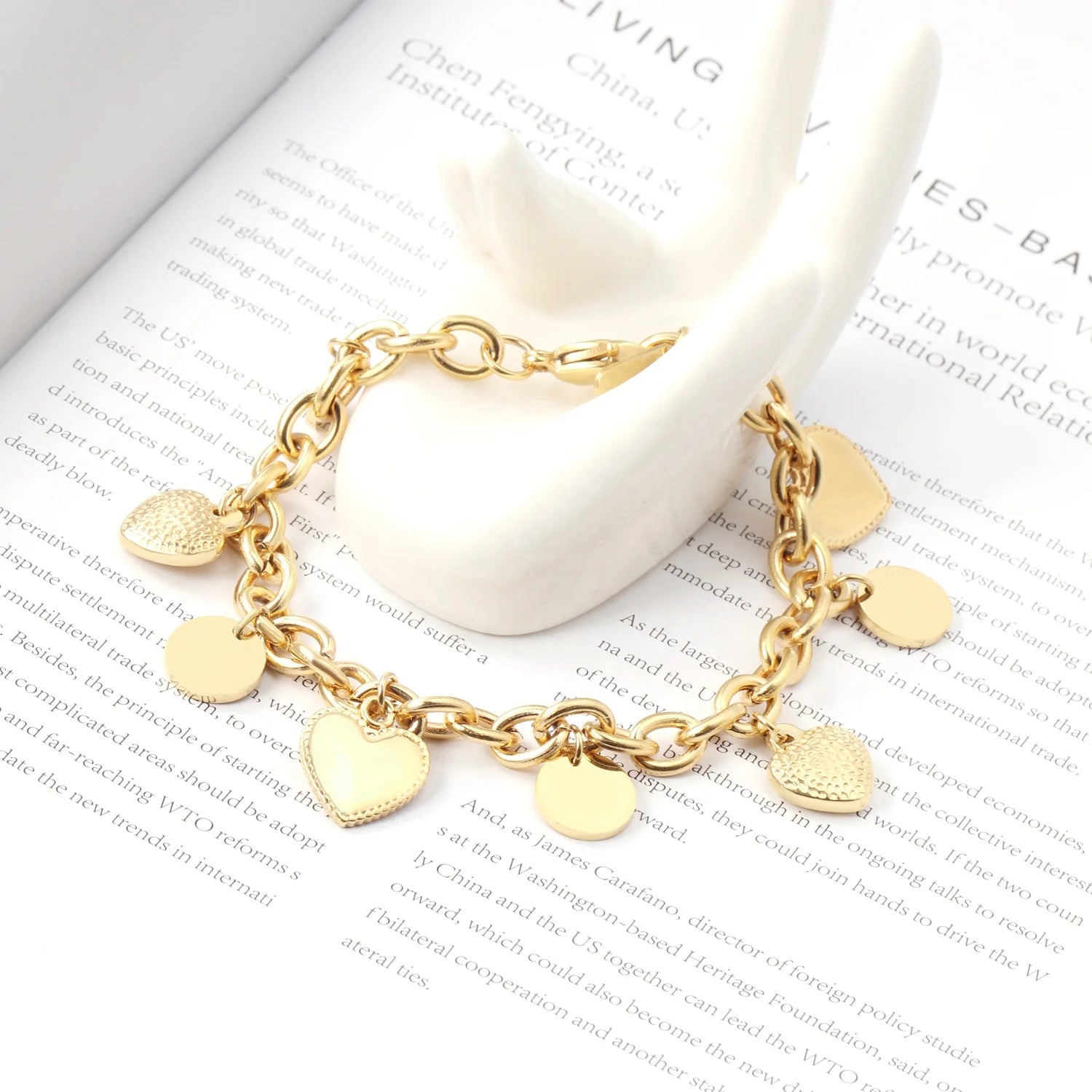 Wholesale Waterproof Stainless Steel Jewelry 18K Gold Plated Link Chain Bracelet Women Chunky Heart Bracelets for Ladies