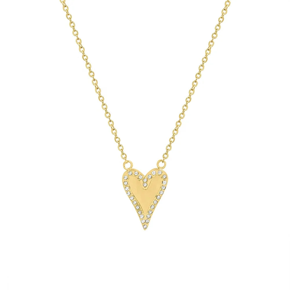 Stainless Steel Jewelry Custom CNC Setting CZ Cubic Zirconia Stone Heart Pendant Necklace for Women Jewellery