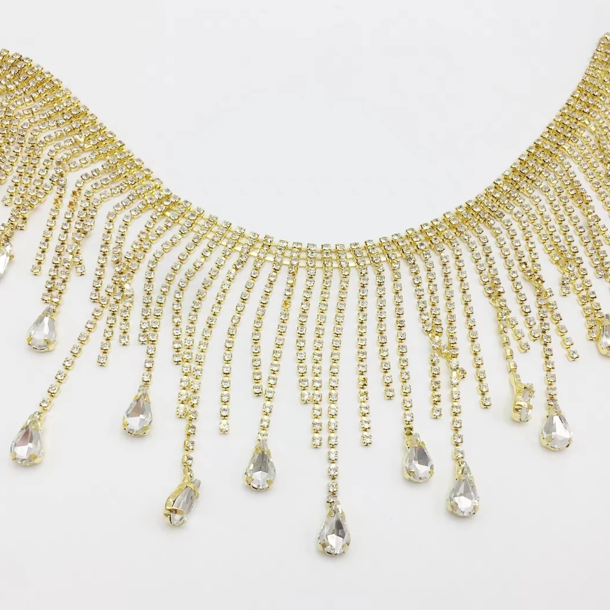 Wholesale Diamond Necklace with Tassel and Droplet Shaped Chain Flat Back Glass Rhinestones for Wedding Dresses Ethnic Clothing