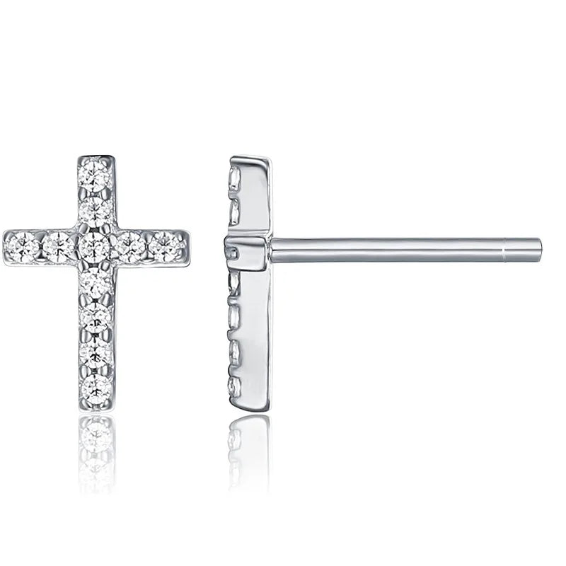 Cute Design S925 Sterling Silver CZ Cross Stud Earrings Silver Jewelry for Women XDH1187